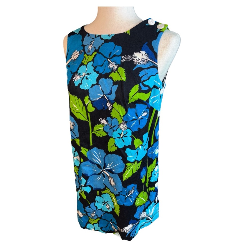 60’s Hibiscus Blue and Green Mini Dress